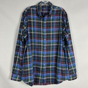 Ralph Lauren Mens Plaid Button Down Shirt Large Green Blue Red Classic Preppy